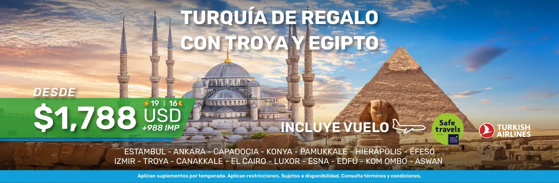 TURQUIA CON TROYA Y EGIPTO CON CRUCERO  DESDE PUEBLA